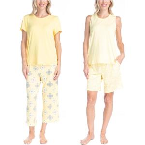imageMUK LUKS 2 Pack Womens Pajama Set  Shorts Capris Tank Top and TShirt Loungewear Pajamas All Mixed up Conjunto PijamaBanana Yellow