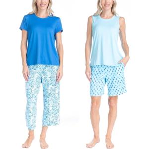 imageMUK LUKS 2 Pack Womens Pajama Set  Shorts Capris Tank Top and TShirt Loungewear Pajamas All Mixed up Conjunto PijamaBlue Leopard