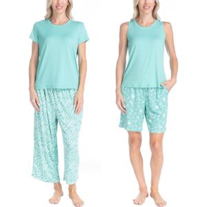 imageMUK LUKS 2 Pack Womens Pajama Set  Shorts Capris Tank Top and TShirt Loungewear Pajamas All Mixed up Conjunto PijamaGreen Leaf