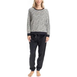 imageMUK LUKS Likely to Lounge Womens 2Piece Pajama Set Minky Fleece Long Sleeve and Jogger Pjs Pijamas de MujerBlackLeopard