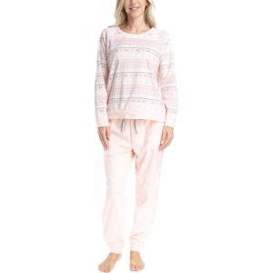imageMUK LUKS Likely to Lounge Womens 2Piece Pajama Set Minky Fleece Long Sleeve and Jogger Pjs Pijamas de MujerCotton CandyFair Isle
