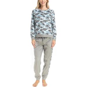 imageMUK LUKS Likely to Lounge Womens 2Piece Pajama Set Minky Fleece Long Sleeve and Jogger Pjs Pijamas de MujerGrayRiver Camo