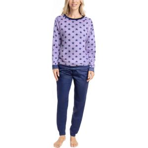imageMUK LUKS Likely to Lounge Womens 2Piece Pajama Set Minky Fleece Long Sleeve and Jogger Pjs Pijamas de MujerPurpleStars