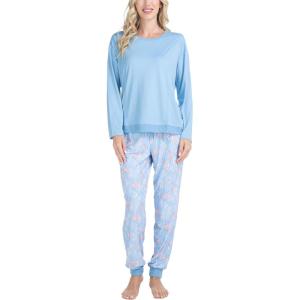 imageMUK LUKS Lounge Loyalist Sweatshirt and Jogger Pajamas Set Womens Pjs Winter WarmBlue Feathers