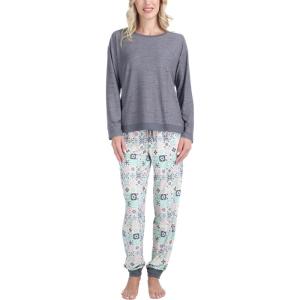 imageMUK LUKS Lounge Loyalist Sweatshirt and Jogger Pajamas Set Womens Pjs Winter WarmGrey Quilted