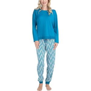 imageMUK LUKS Lounge Loyalist Sweatshirt and Jogger Pajamas Set Womens Pjs Winter WarmTealStamped Palm