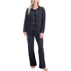 imageMUK LUKS Quilted Shacket 3 Piece Lounge Set Long Sleeve TShirt Pajama Pants with Pockets Matching JacketBlack