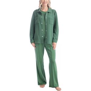 imageMUK LUKS Quilted Shacket 3 Piece Lounge Set Long Sleeve TShirt Pajama Pants with Pockets Matching JacketSage Green