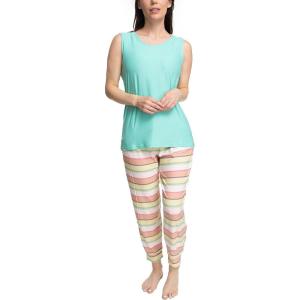 imageMUK LUKS Sleeveless Tank Top and Jogger Sleep Set with Pockets Soft Matching Sleepwear Lounge PJs Conjunto de PijamaAquaMultistripe
