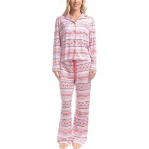 imageMUK LUKS Womens 2 Piece Pajama Set  Silky Veluor Button Down Top and Pajama Pants Lovely Gems Pijamas de MujerColor Block Fairisle