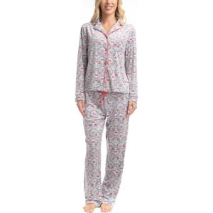 imageMUK LUKS Womens 2 Piece Pajama Set  Silky Veluor Button Down Top and Pajama Pants Lovely Gems Pijamas de MujerDainty Damask Coral