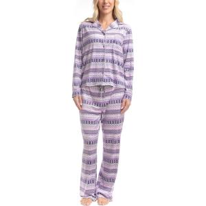 imageMUK LUKS Womens 2 Piece Pajama Set  Silky Veluor Button Down Top and Pajama Pants Lovely Gems Pijamas de MujerPlum Jam Fairisle