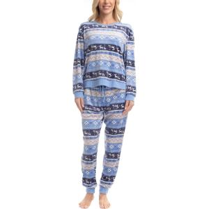 imageMUK LUKS Womens 2 Piece Pajama Set Long Sleeve Shirt and Joggers  Silky Velour Mountain Vibes  Pijamas de MujerSnow Dot