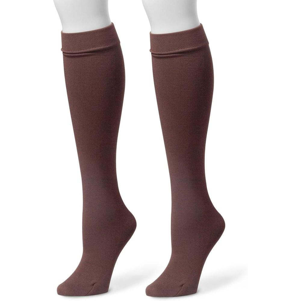 imageMuk Luks Womens Fleece Lined 2 Pair Pack Knee High SocksBrown