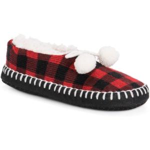 imageMUK LUKS Womens Pom Ballerina Slippers SockRedBlack