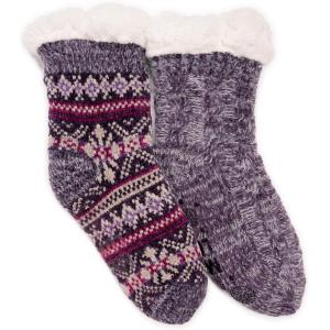 imageMUK LUKS Womens Chenille Eyelash Mix Cabin Sock 2 Pair PackBerry