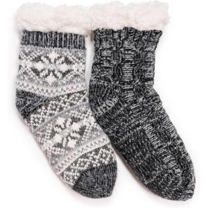 imageMUK LUKS Womens Chenille Eyelash Mix Cabin Sock 2 Pair PackEbony