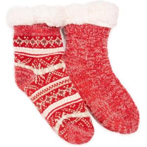 imageMUK LUKS Womens Chenille Eyelash Mix Cabin Sock 2 Pair PackRed