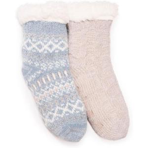 imageMUK LUKS Womens Chenille Eyelash Mix Cabin Sock 2 Pair PackSoft Blue