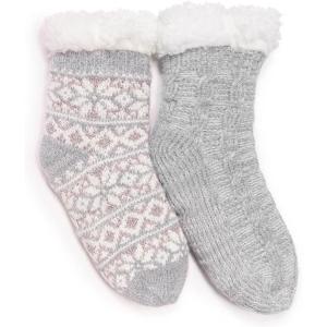 imageMUK LUKS Womens Chenille Eyelash Mix Cabin Sock 2 Pair PackSoft Grey