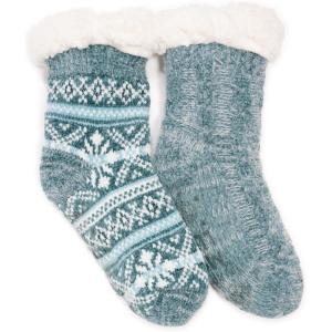 imageMUK LUKS Womens Chenille Eyelash Mix Cabin Sock 2 Pair PackTeal