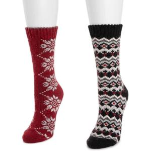 imageMUK LUKS womens Wool Socks 2 Pair PackBlackSilverRed