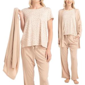 imageMUK LUKS 3 Piece Womens Pajamas  Anything Sleep and Lounge Set Matching Long Sleeve Cardigan Conjunto de PijamaCaramel Leopard