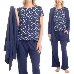 imageMUK LUKS 3 Piece Womens Pajamas  Anything Sleep and Lounge Set Matching Long Sleeve Cardigan Conjunto de PijamaNavy Dot