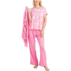 imageMUK LUKS 3 Piece Womens Pajamas  Anything Sleep and Lounge Set Matching Long Sleeve Cardigan Conjunto de PijamaPinkLacey Floral