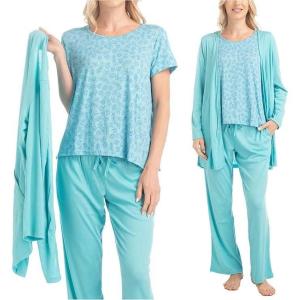 imageMUK LUKS 3 Piece Womens Pajamas  Anything Sleep and Lounge Set Matching Long Sleeve Cardigan Conjunto de PijamaTeal Paisley