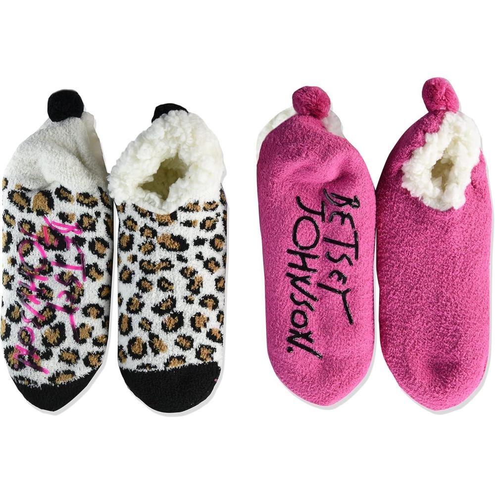 imageMUK LUKS Womens Betsey Johnson 2 Pair Pack Cabin Footie SockLeopardCoffee