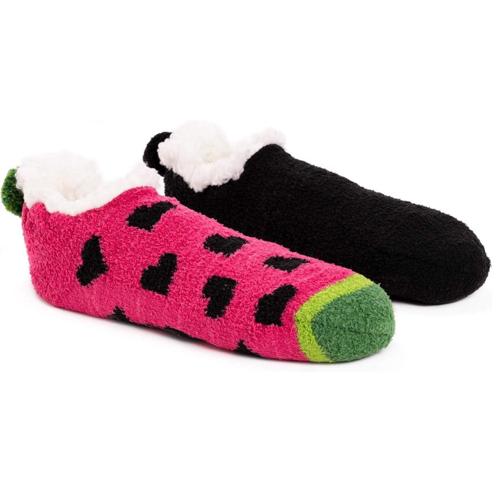 imageMUK LUKS Womens Betsey Johnson 2 Pair Pack Cabin Footie SockWatermelon