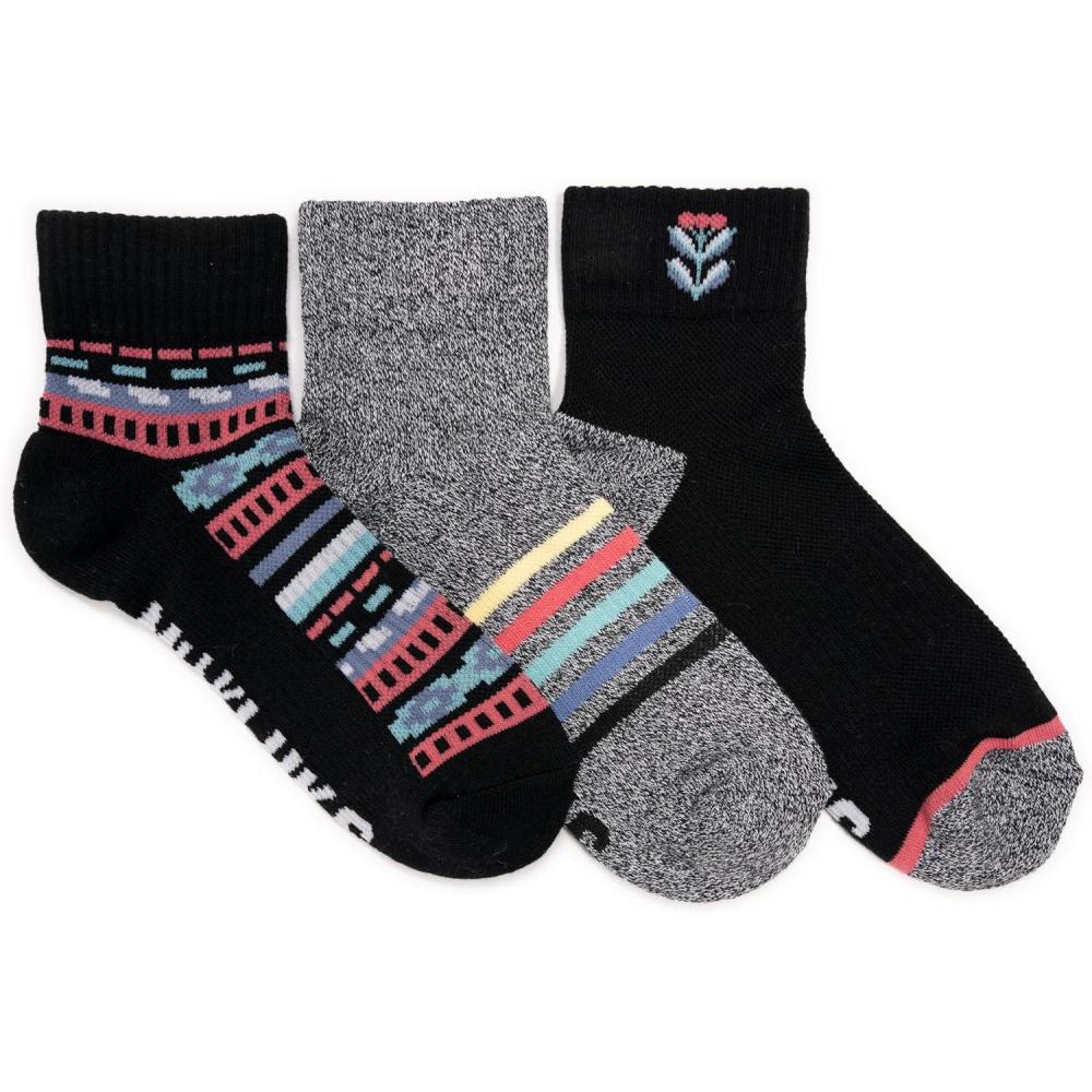 imageMUK LUKS womens 3 Pair Pack Quarter Crew Cotton Compression SocksEbony Multi Pack