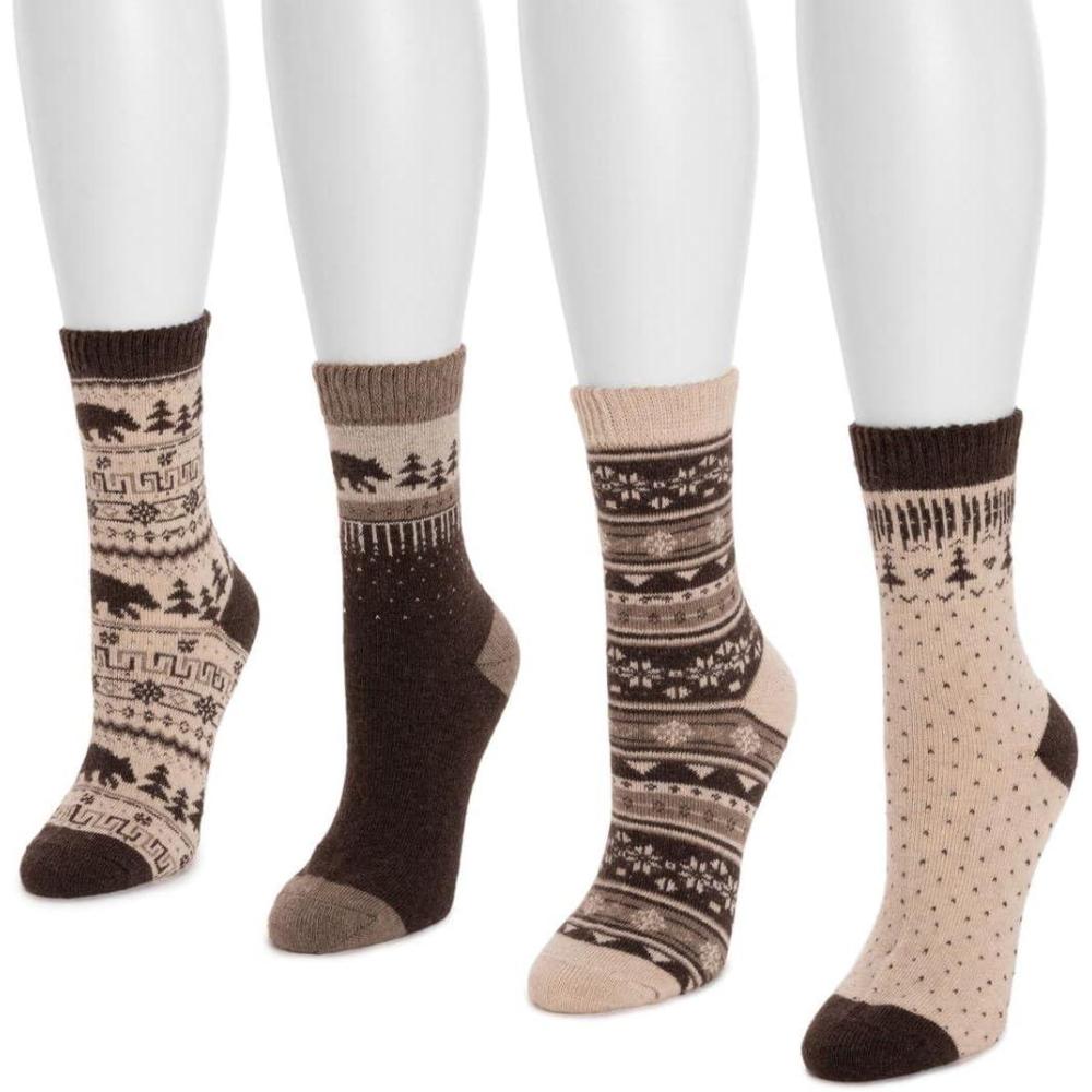 imageMUK LUKS womens Holiday 4 Pair Pack SocksBrown Ivory
