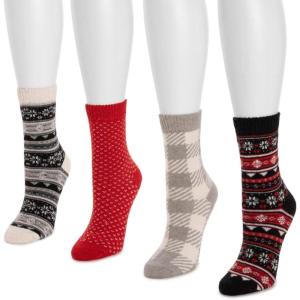 imageMUK LUKS womens Holiday 4 Pair Pack SocksBlack Red Silver