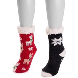 imageMUK LUKS Cabin Cozy Sock 2 Pair Red Llama Black Star LXL