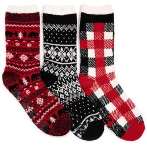 image:imageMUK LUKS womens Tall Cozy Lined Lounge Sock 3 PackRedBlack Pack