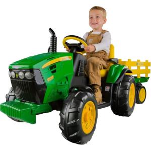imagePeg Perego John Deere Ground Force Tractor with Trailer 12 Volt Ride onStandard