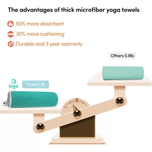 IUGA Non Slip Yoga Towel, Extra Thick Hot Yoga Towel + Hand Towel 2in1 Set with Corner Pockets Design, 100% Microfiber – Non Slip, Super Absorbent and Quick Dry