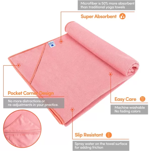 IUGA Non Slip Yoga Towel, Extra Thick Hot Yoga Towel + Hand Towel 2in1 Set with Corner Pockets Design, 100% Microfiber – Non Slip, Super Absorbent and Quick Dry