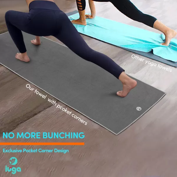IUGA Non Slip Yoga Towel, Extra Thick Hot Yoga Towel + Hand Towel 2in1 Set with Corner Pockets Design, 100% Microfiber – Non Slip, Super Absorbent and Quick Dry
