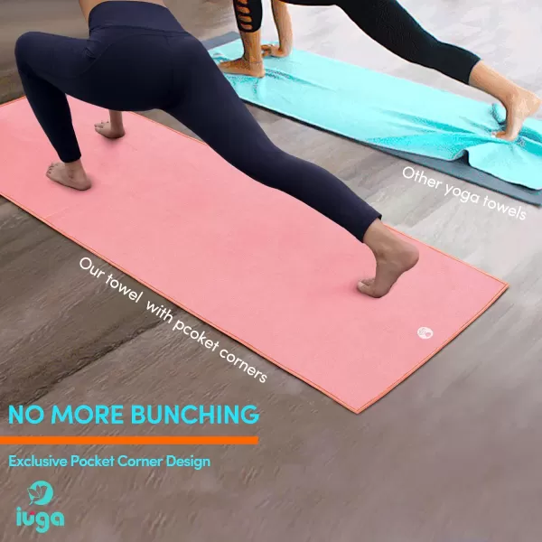 IUGA Non Slip Yoga Towel, Extra Thick Hot Yoga Towel + Hand Towel 2in1 Set with Corner Pockets Design, 100% Microfiber – Non Slip, Super Absorbent and Quick Dry