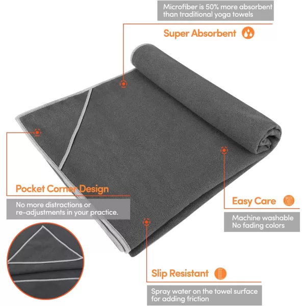 IUGA Non Slip Yoga Towel, Extra Thick Hot Yoga Towel + Hand Towel 2in1 Set with Corner Pockets Design, 100% Microfiber – Non Slip, Super Absorbent and Quick Dry
