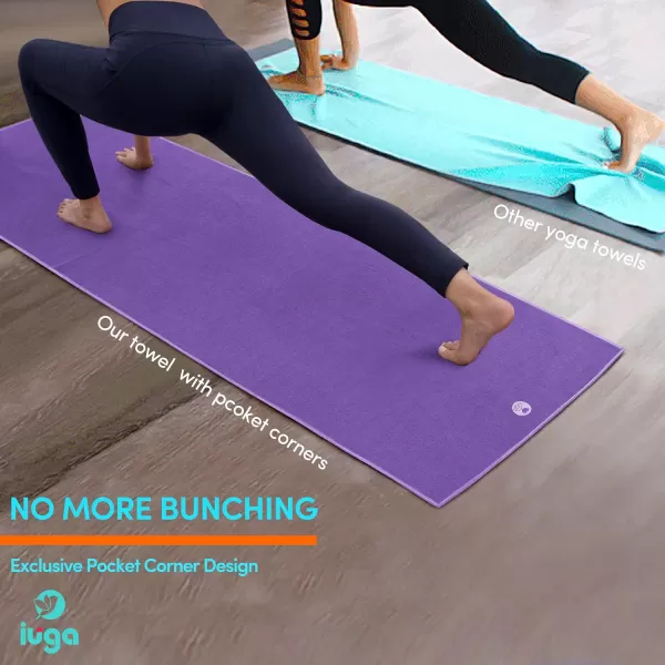 IUGA Non Slip Yoga Towel, Extra Thick Hot Yoga Towel + Hand Towel 2in1 Set with Corner Pockets Design, 100% Microfiber – Non Slip, Super Absorbent and Quick Dry