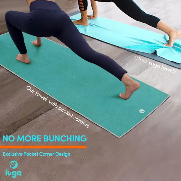 IUGA Non Slip Yoga Towel, Extra Thick Hot Yoga Towel + Hand Towel 2in1 Set with Corner Pockets Design, 100% Microfiber – Non Slip, Super Absorbent and Quick Dry