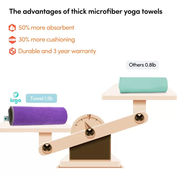 IUGA Non Slip Yoga Towel, Extra Thick Hot Yoga Towel + Hand Towel 2in1 Set with Corner Pockets Design, 100% Microfiber – Non Slip, Super Absorbent and Quick Dry