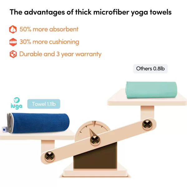 IUGA Non Slip Yoga Towel, Extra Thick Hot Yoga Towel + Hand Towel 2in1 Set with Corner Pockets Design, 100% Microfiber – Non Slip, Super Absorbent and Quick Dry