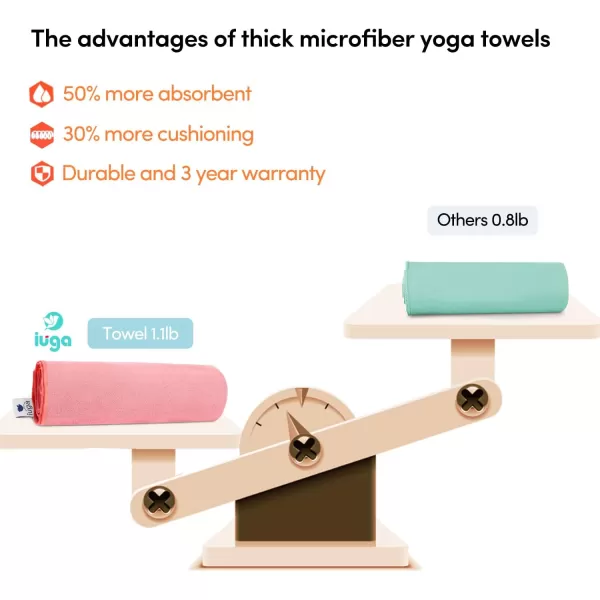 IUGA Non Slip Yoga Towel, Extra Thick Hot Yoga Towel + Hand Towel 2in1 Set with Corner Pockets Design, 100% Microfiber – Non Slip, Super Absorbent and Quick Dry
