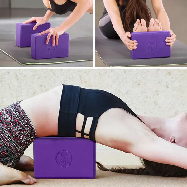 IUGA Yoga Block 2 Pack with Yoga Strap, High Density Yoga Blocks 9”x6”x3”to Improve Strength, Flexibility and Balance, Light Weight and Non-Slip Surface for Yoga, Pilates and Meditation