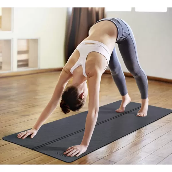 IUGA Eco Friendly Yoga Mat with Alignment Lines, Free Carry Strap, Non Slip TPE Yoga Mat for All Types of Yoga, Extra Large Exercise and Fitness Mat Size 72”X26”X1/4"